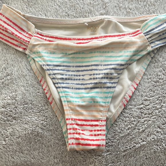 Roxy bikini, blue and multi color stripes, adjustable straps, cheeky, M - Picture 2 of 7